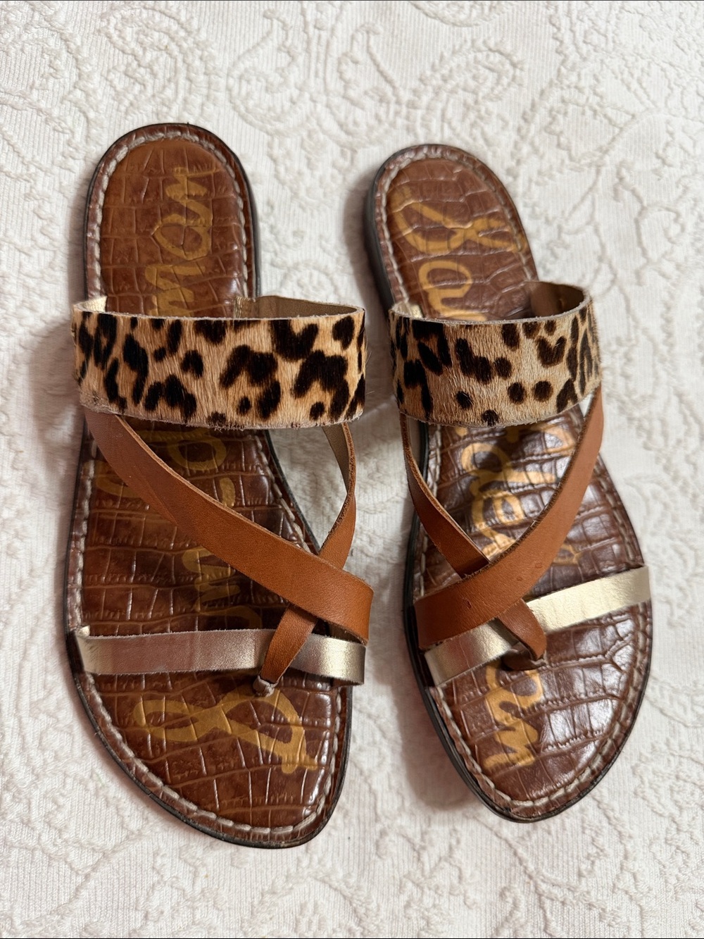 Sam Edelman Size 8 Leather Sandals Faux Fur Leopard